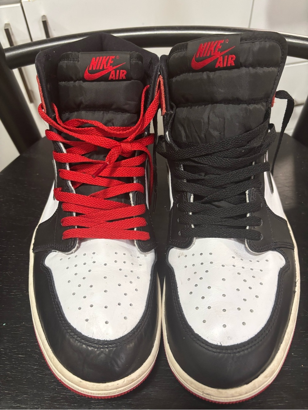 Nike Jordan 1 High-Top Sneakers in Black, White & Red